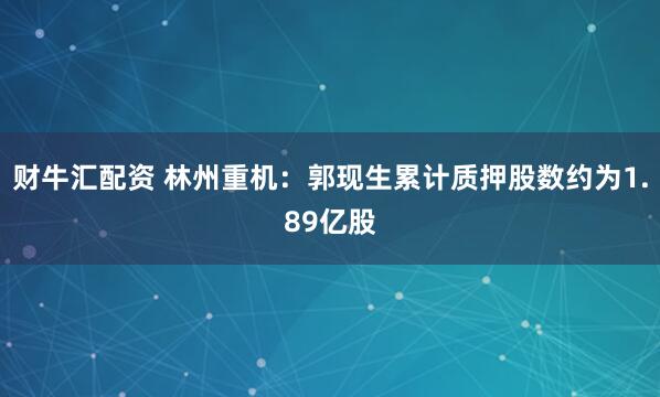财牛汇配资 林州重机：郭现生累计质押股数约为1.89亿股
