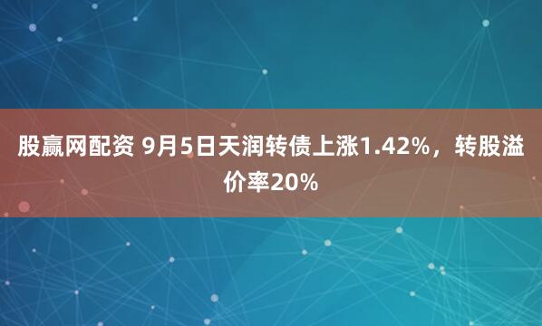 股赢网配资 9月5日天润转债上涨1.42%，转股溢价率20%