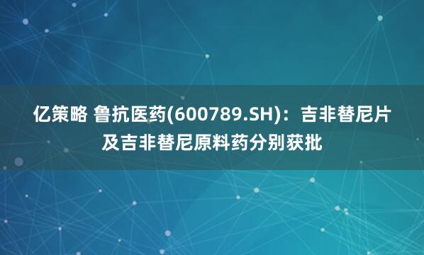 亿策略 鲁抗医药(600789.SH)：吉非替尼片及吉非替尼原料药分别获批