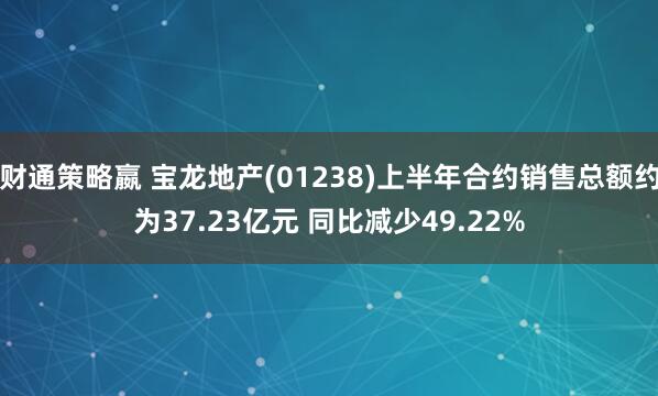 财通策略嬴 宝龙地产(01238)上半年合约销售总额约为37.23亿元 同比减少49.22%